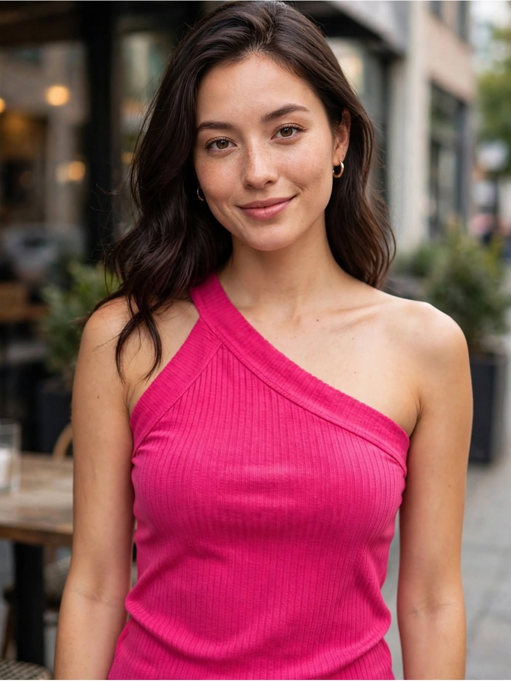 Trina Turk One-Shoulder Ribbed International Tank in Hot Pink Dress